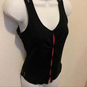 Buffalo David Bitton Black Knit Sleeveless Top Hot Pink Trim Size L
